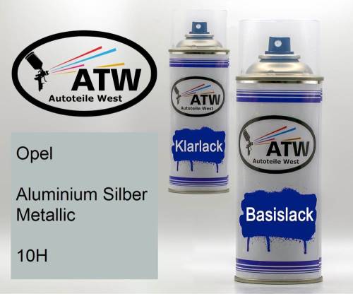 Opel, Aluminium Silber Metallic, 10H: 400ml Sprühdose + 400ml Klarlack - Set, von ATW Autoteile West.